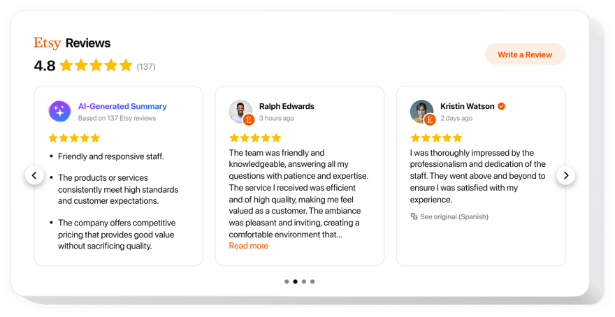  Etsy Reviews widget for your website
