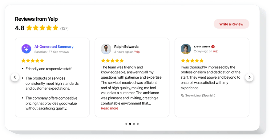 widget to add Yelp reviews
to your website